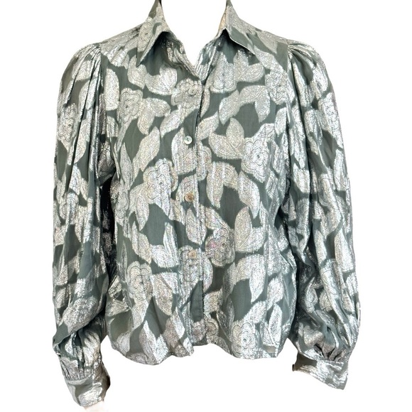 JEN'S PIRATE BOOTY Rising Star Metallic Silver Button Down Putf Sleeve Blouse - Picture 11 of 16